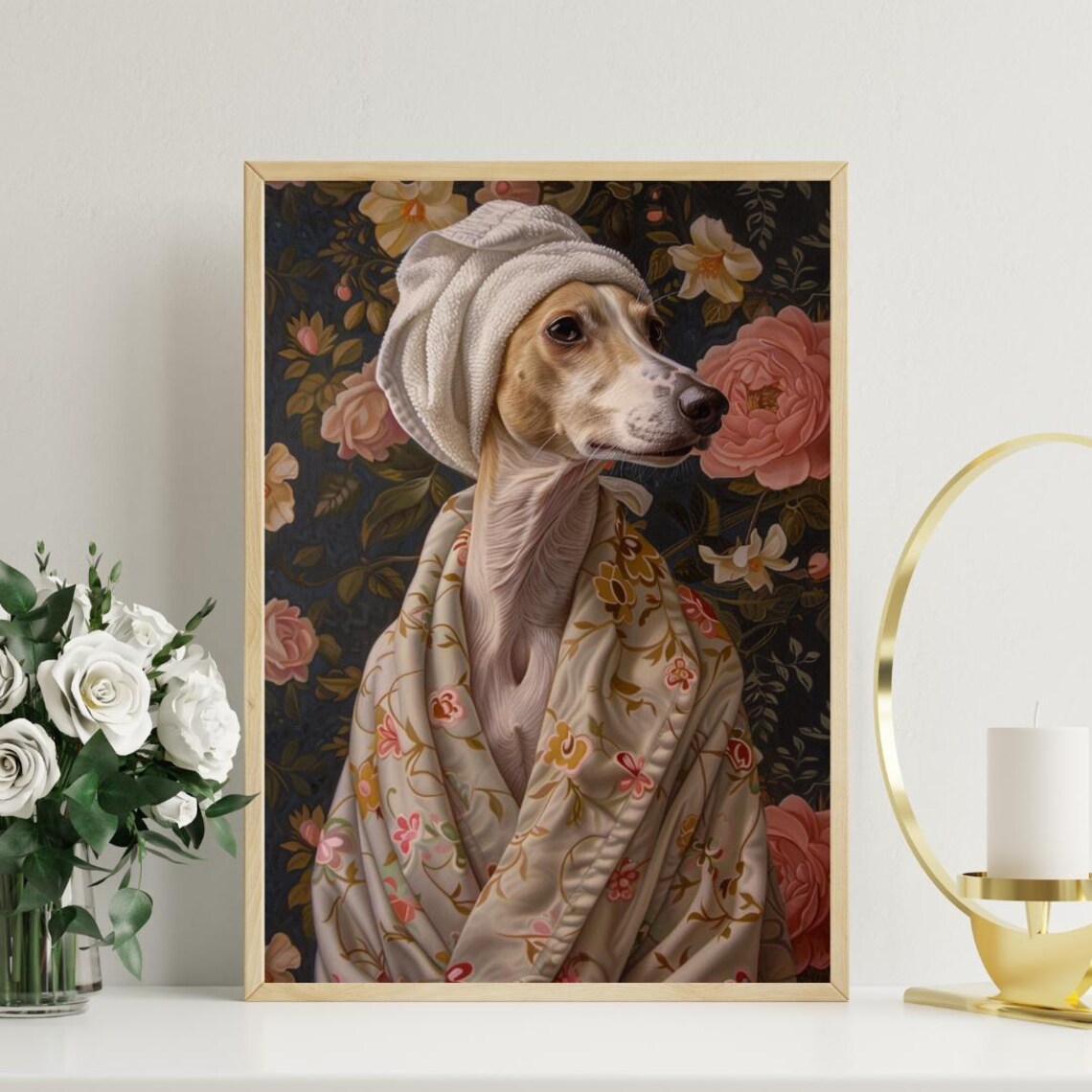 Whippet in Bathrobe Dog Portrait Bathroom Poster - Image 3