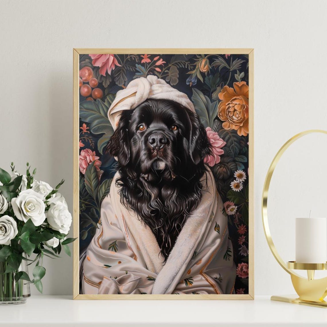 Newfoundland In Bathrobe Spa Day Portrait Funny Black Dog Poster - Image 3