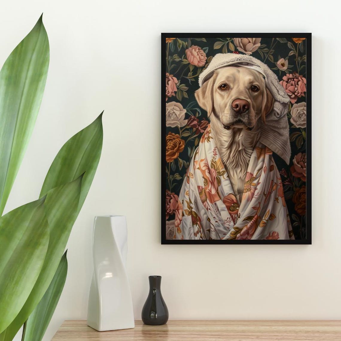 Happy Labrador Retriever Dog in Bathrobe Fun Spa Day Art Poster - Image 2