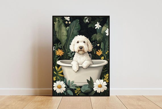 Soft Coated Wheaten Terrier In Bathtub Poster Funny Dog Poster Wheaten Terrier Bathroom Print Wheaten Terrier Bath Poster Bathroom Print