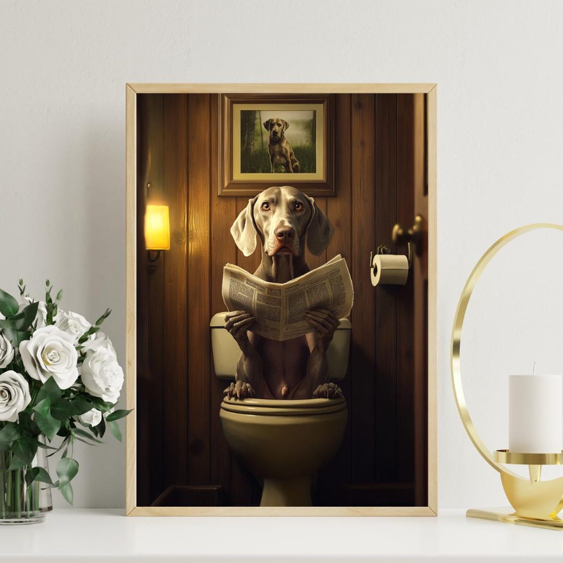 Weimaraner On Toilet Poster Dog Poster Weimaraner Bathroom Print Dog Toilet Wall Art Weimaraner Portrait Dog Bathroom Poster Weimaraner - Image 3