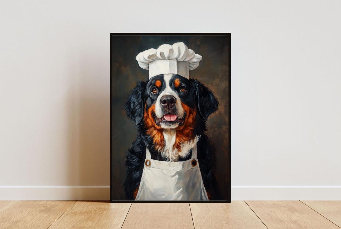 Bernese Mountain Dog Chef Portrait Poster Funny Kitchen Decor Gift