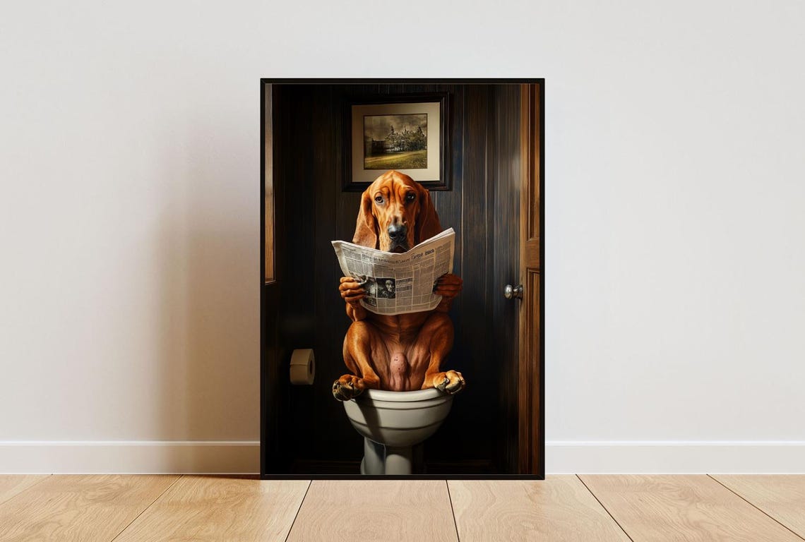 Bloodhound On Toilet Poster Dog Poster Bloodhound Bathroom Print Dog Toilet Wall Art Bloodhound Portrait Dog Bathroom Poster Pet