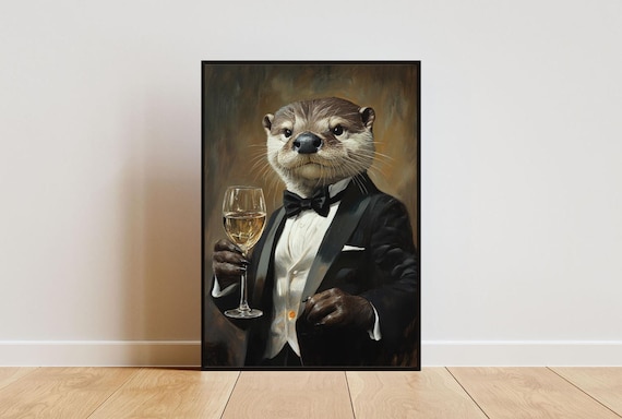 Otter In Tuxedo Poster Animal Poster Otter In Suit Print Otter Portrait Animal Living Room Poster Funny Otter Print Otter Poster