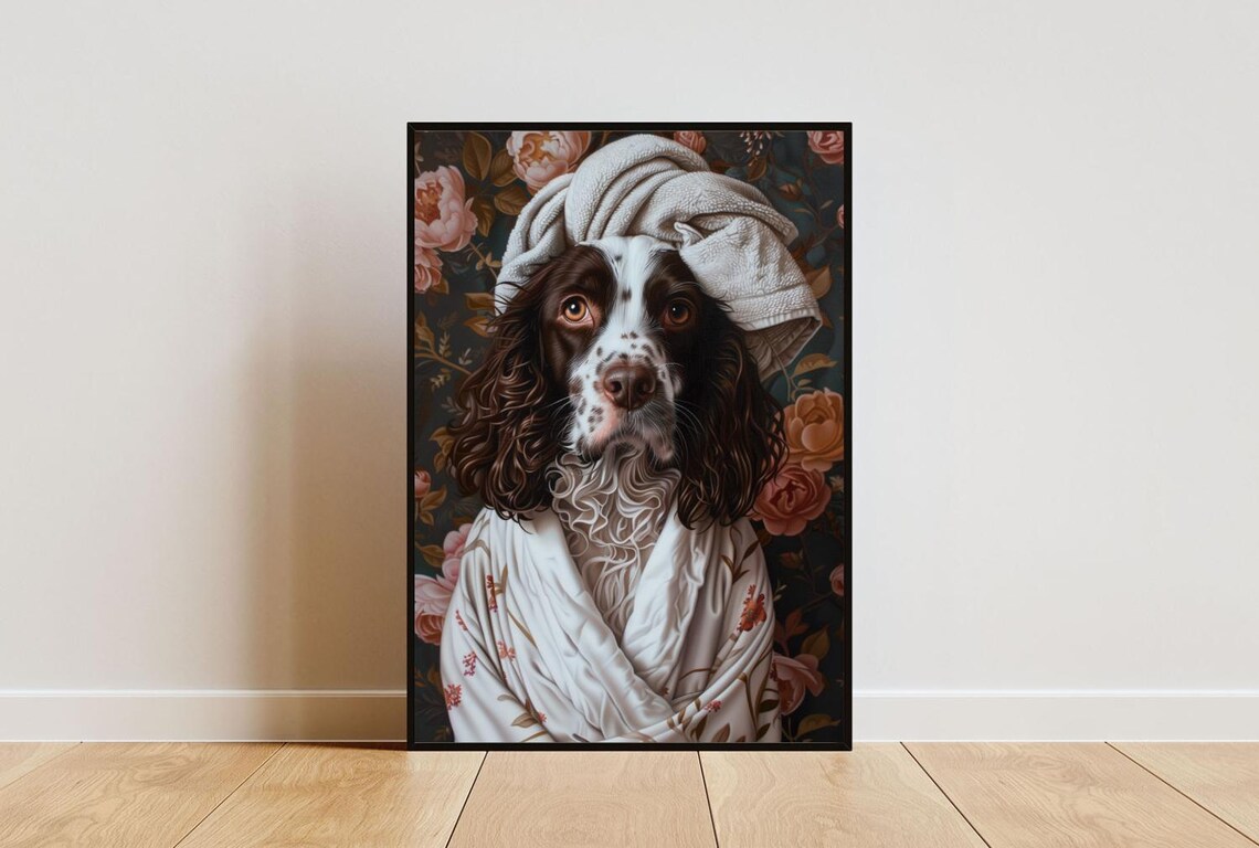 English Springer Spaniel In Bathrobe Poster Print