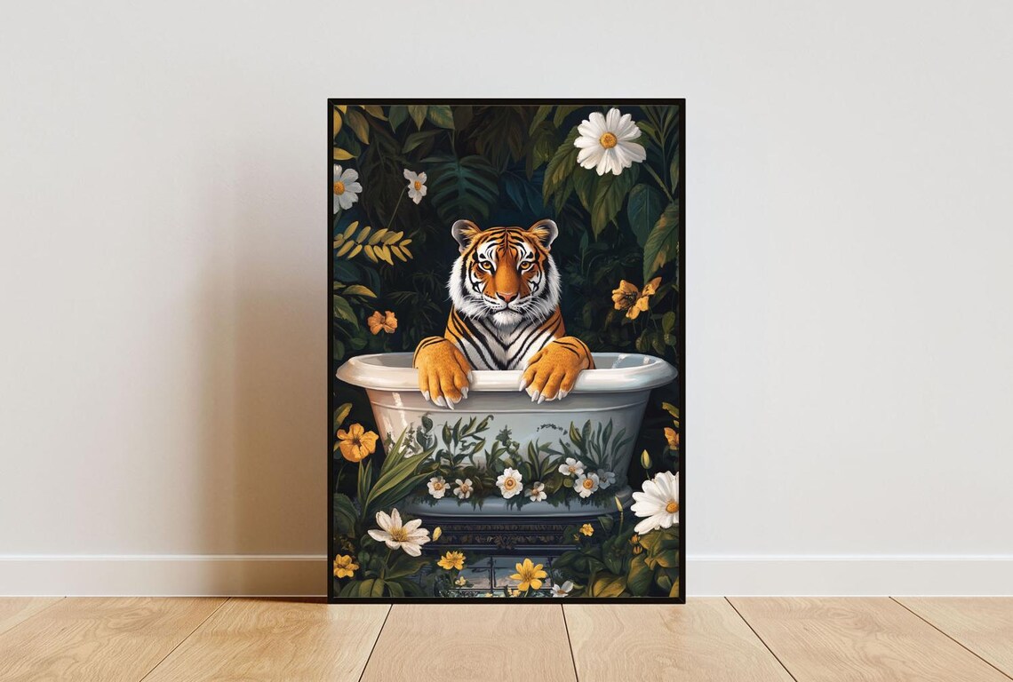 Tiger In Bathtub Funny Bathroom Animal Poster