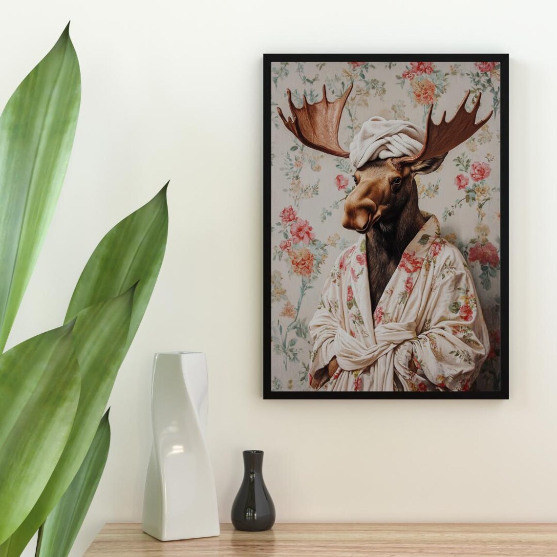 Moose In Bathrobe Poster, Funny Animal Bathroom Art - Image 2
