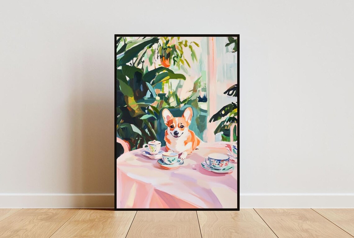 Cardigan Welsh Corgi Cafe Afternoon Tea Party Cute Dog Poster