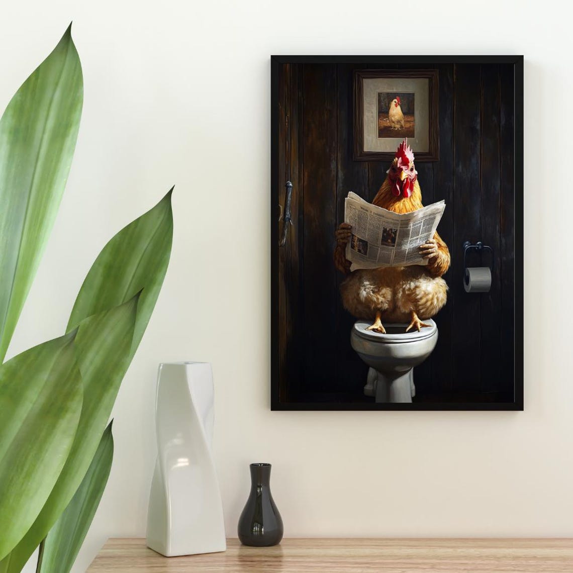 Chicken On Toilet Poster Animal Poster Chicken Bathroom Print Animal Toilet Wall Art Chicken Portrait Animal Bathroom Poster Chicken - Image 2