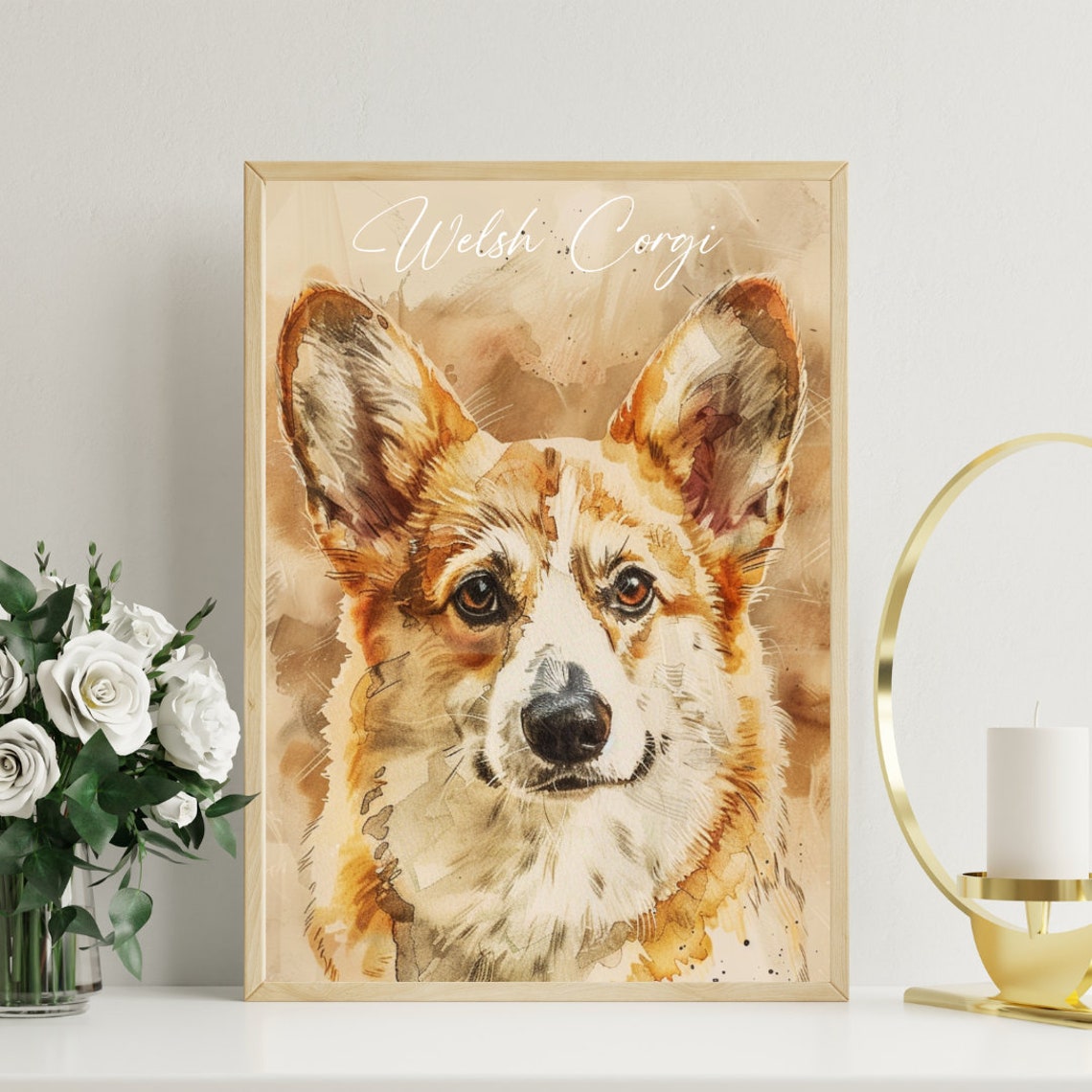 Welsh Corgi Watercolor Dog Breed Portrait Poster Script Name Detail - Image 3