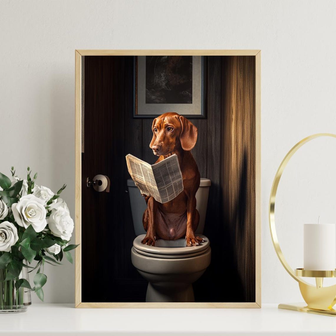 Vizsla On Toilet Poster Dog Poster Vizsla Bathroom Print Dog Toilet Wall Art Vizsla Portrait Dog Bathroom Poster Vizsla Dog Print - Image 3