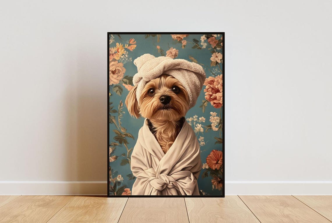 Biewer Terrier In Bathrobe Spa Day Portrait Funny Dog Wall Poster