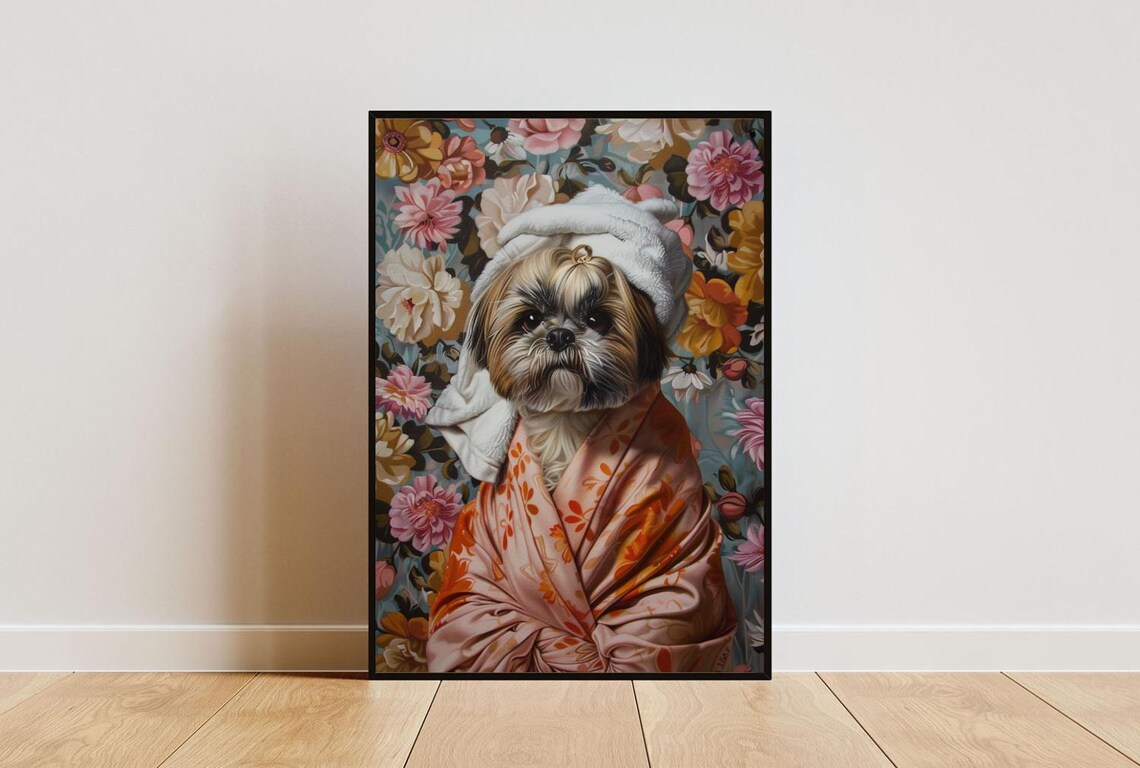 Shih Tzu Bathroom Portrait, Dog Bathroom Wall Art