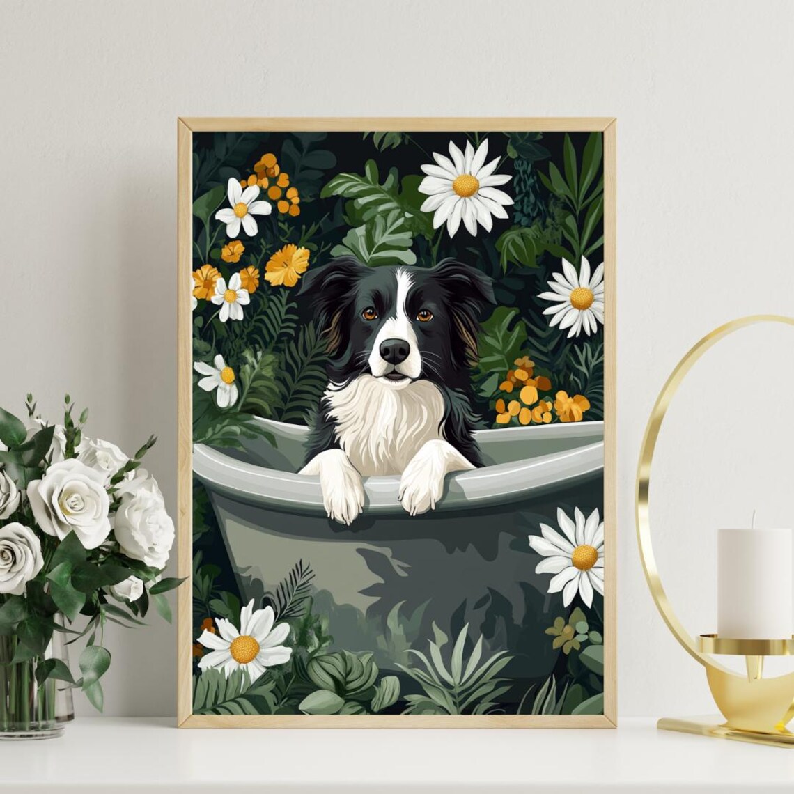 Border Collie in Bathtub Funny Bathroom Art Print - Image 3