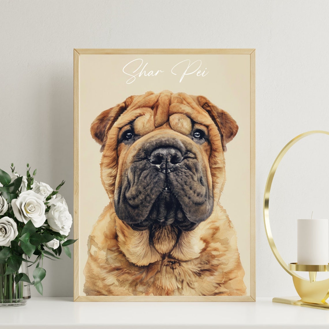 Shar Pei Watercolor Dog Portrait Poster for Dog Lovers Decor Gift - Image 3