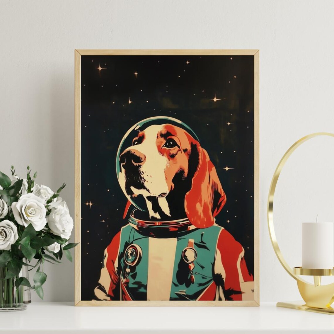 Basset Hound Astronaut Retro Space Dog Pop Art Portrait Poster - Image 3