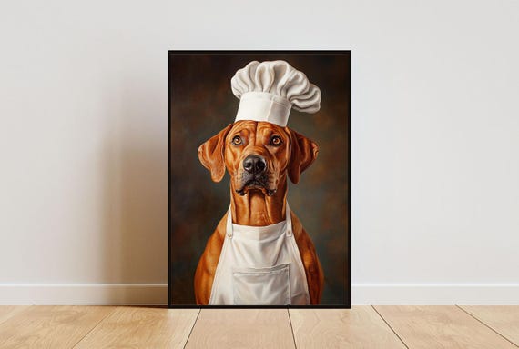 Rhodesian Ridgeback In Chefs Hat Poster Pet Poster Rhodesian Ridgeback In Apron Print Funny Dog Wall Art Portrait Dog Kitchen Poster
