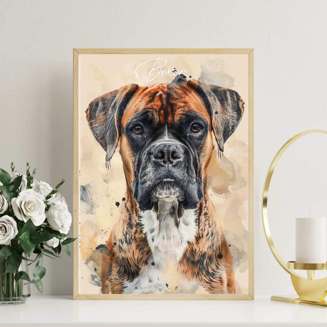 Boxer Poster Dog Poster Boxer Print Dog Wall Art Personalised Dog Photo Dog Boxer Watercolour Pet Portrait Customised Dog Portrait - Image 3