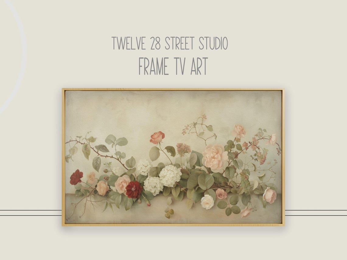 Delicate Blush Rose Floral Vine Soft Botanical Spring Wall Art