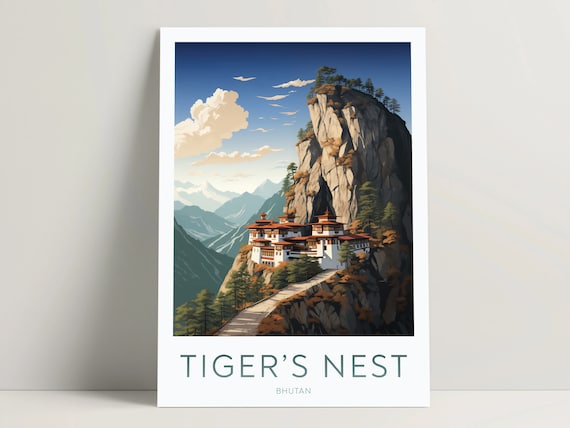 Tiger's Nest Monastery Bhutan Himalayan Cliffside Travel Poster