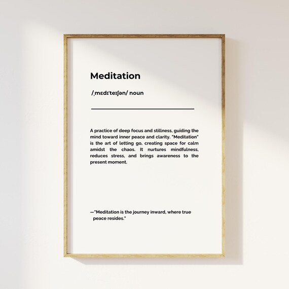 Meditation Definition Poster Minimalist Mindfulness Yoga Decor