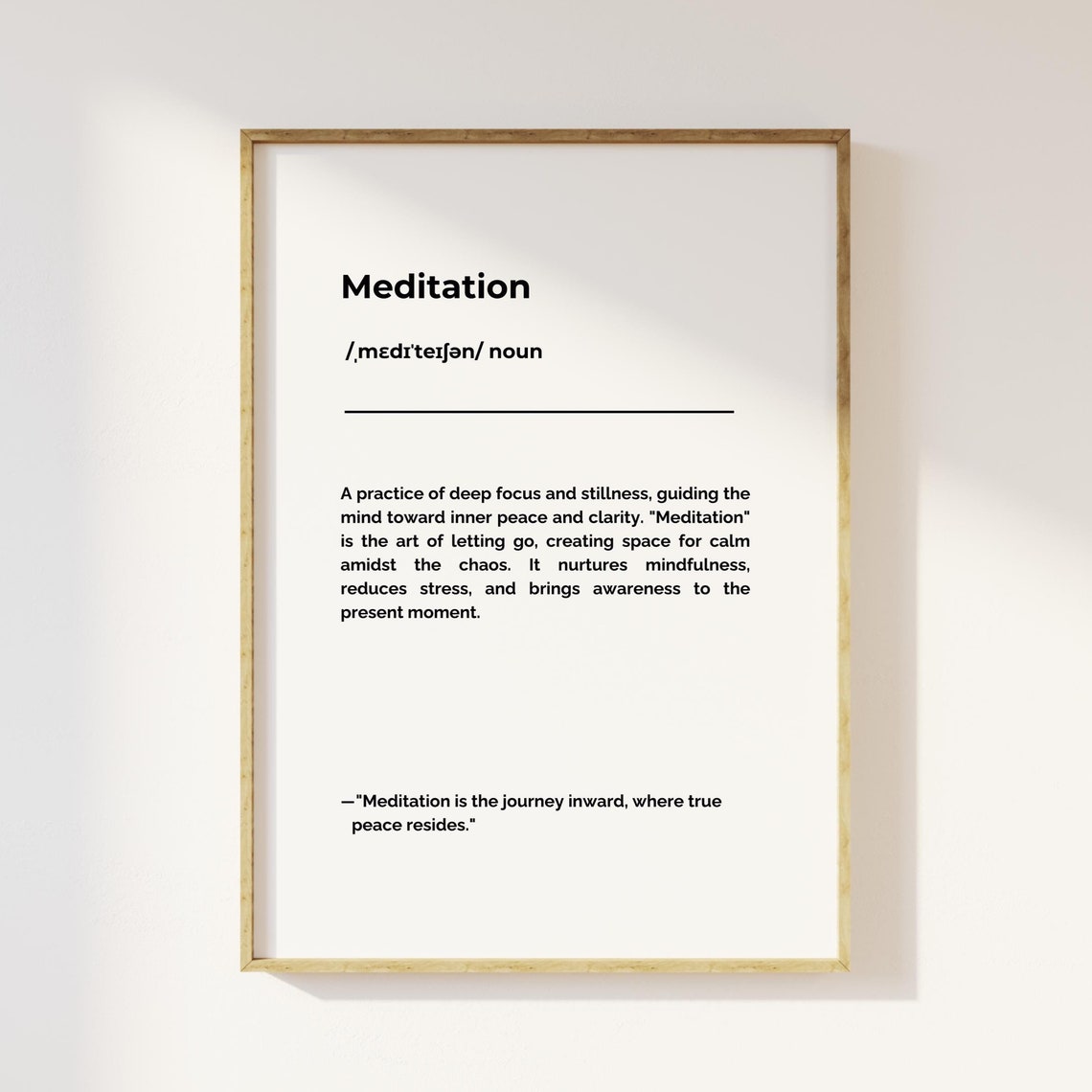 Meditation Definition Poster Minimalist Mindfulness Yoga Decor