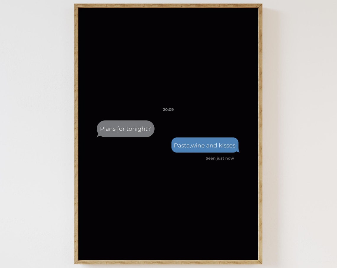 Pasta Wine And Kisses Text Message Funny Dark Mode Couple Poster - Image 2