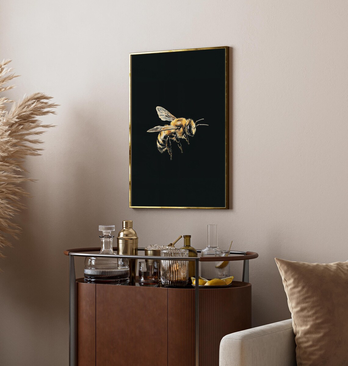 Vintage Bee Botanical Art Print, Rustic Dark Academia