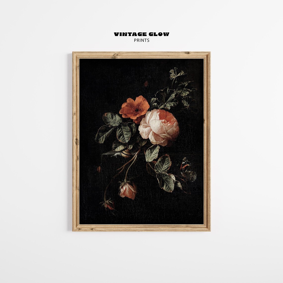 Dark Moody Vintage Floral Oil Painting Rose Still Life Poster