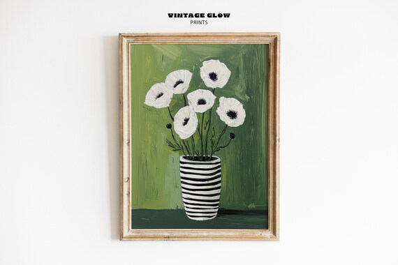 Abstract Green Floral Botanical Vase Art Print