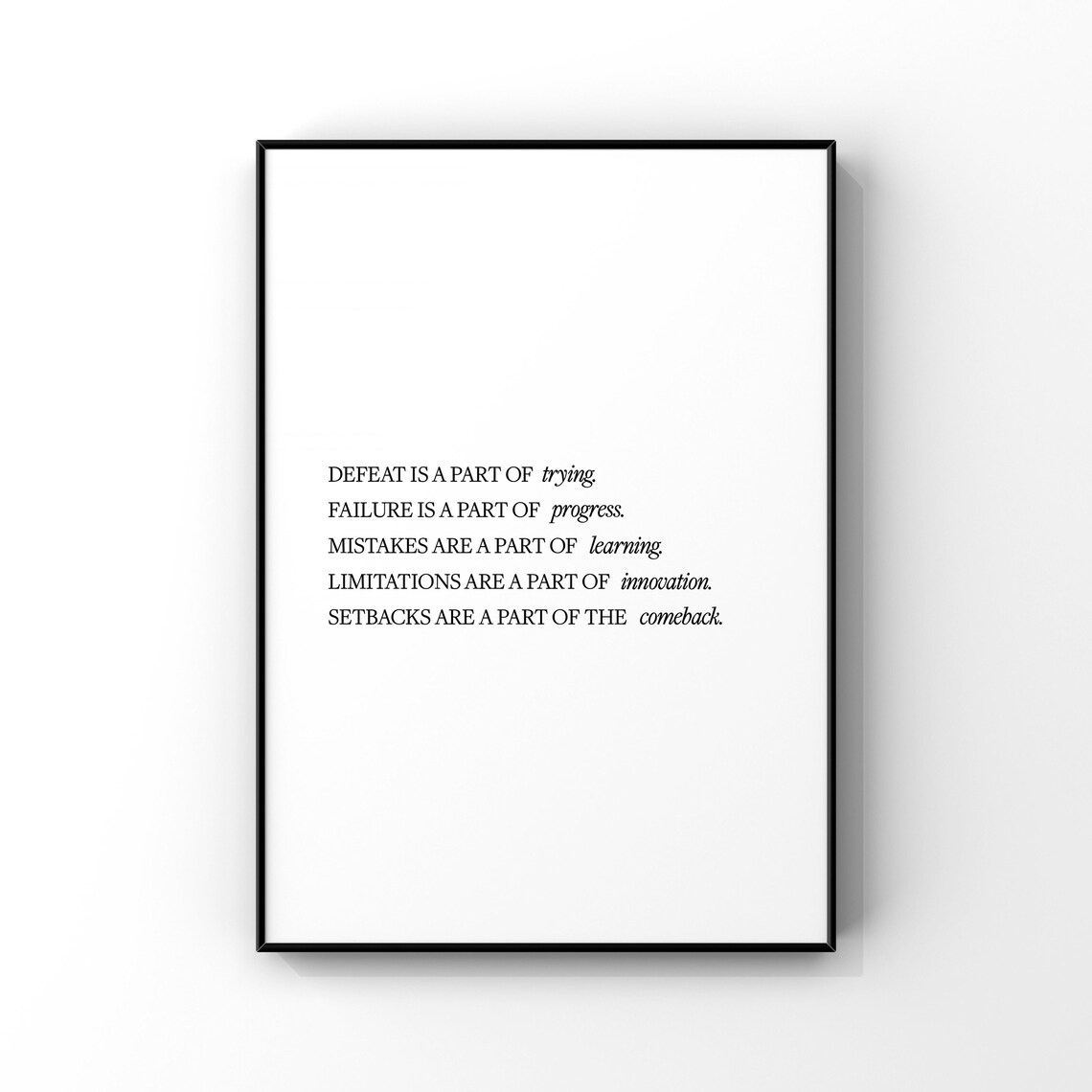 Defeat Trying Failure Progress Motivational Quote Poster Minimalist Office Art