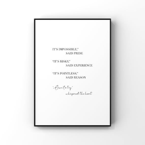 Give It a Try Heart Quote Inspirational Minimalist Black Poster