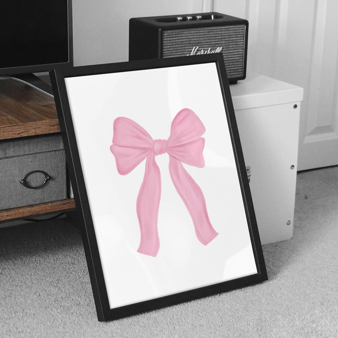 Pink Bow Watercolor Illustration Girly Nursery Decor Art Poster - Image 3