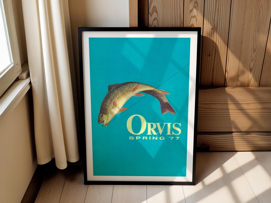 Orvis Spring 77 Leaping Trout Vintage Fly Fishing Wall Art Poster - Image 2