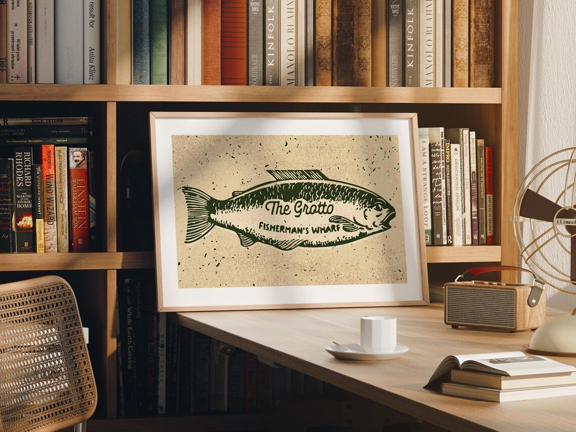 Fisherman's Wharf The Grotto Vintage Fish Tavern Sign Poster - Image 3