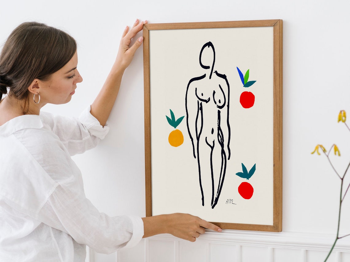 Nude Female Figure With Oranges Minimalist Line Drawing Wall Art - Image 4