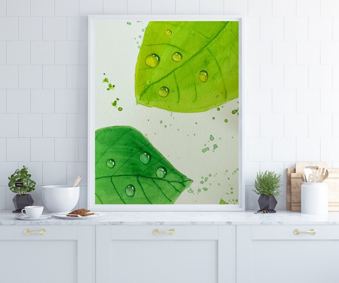 Fresh Green Leaves with Sparkling Water Droplets Botanical Poster - Image 4