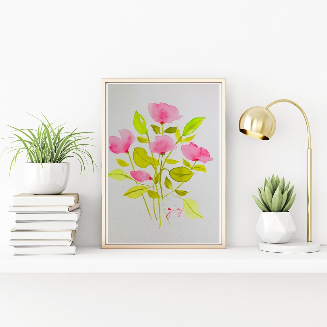 Soft Pink Wild Roses in Loose Watercolor Floral Bouquet Poster