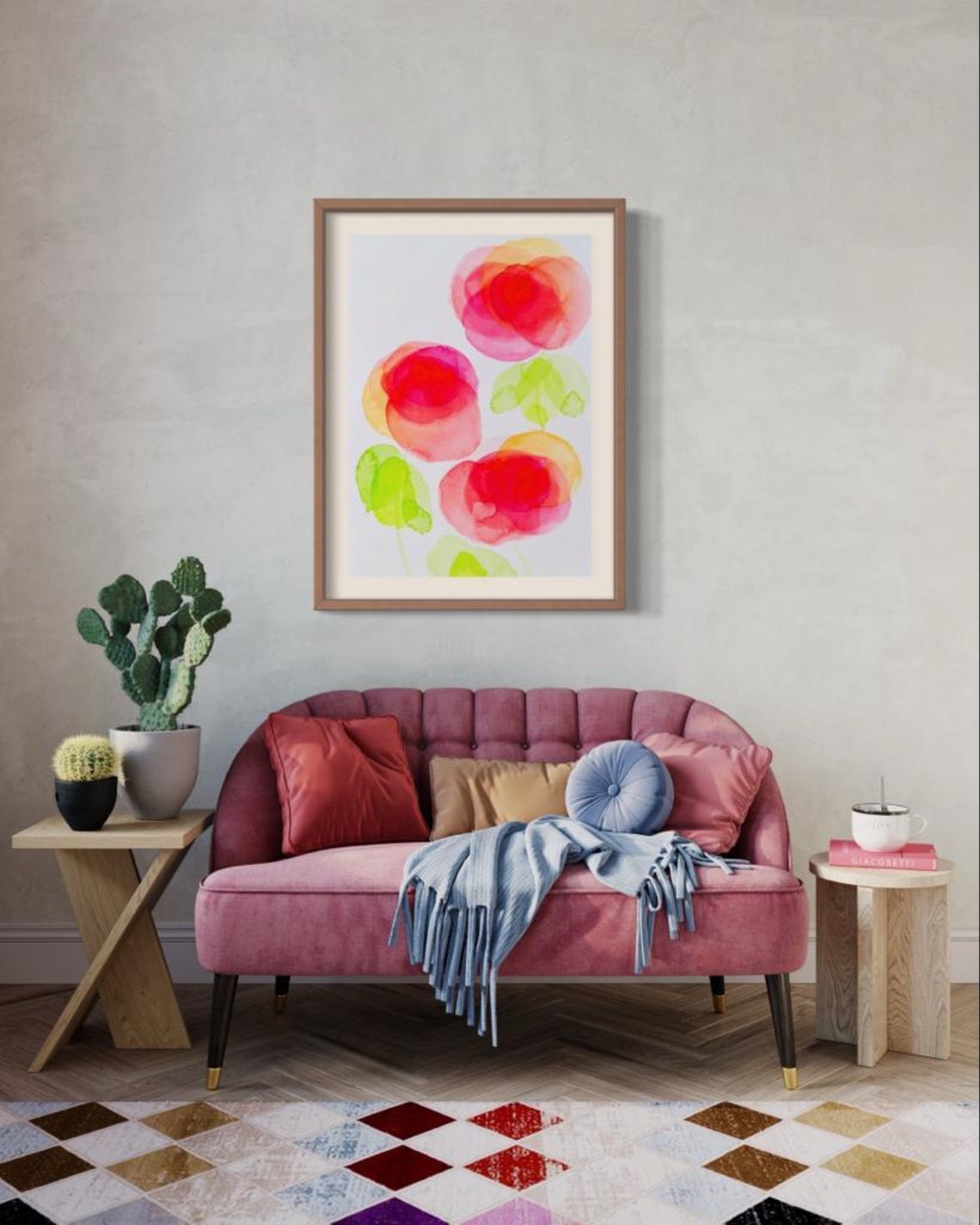 Dreamy Soft Red Coral Watercolor Bloom Abstract Floral Poster