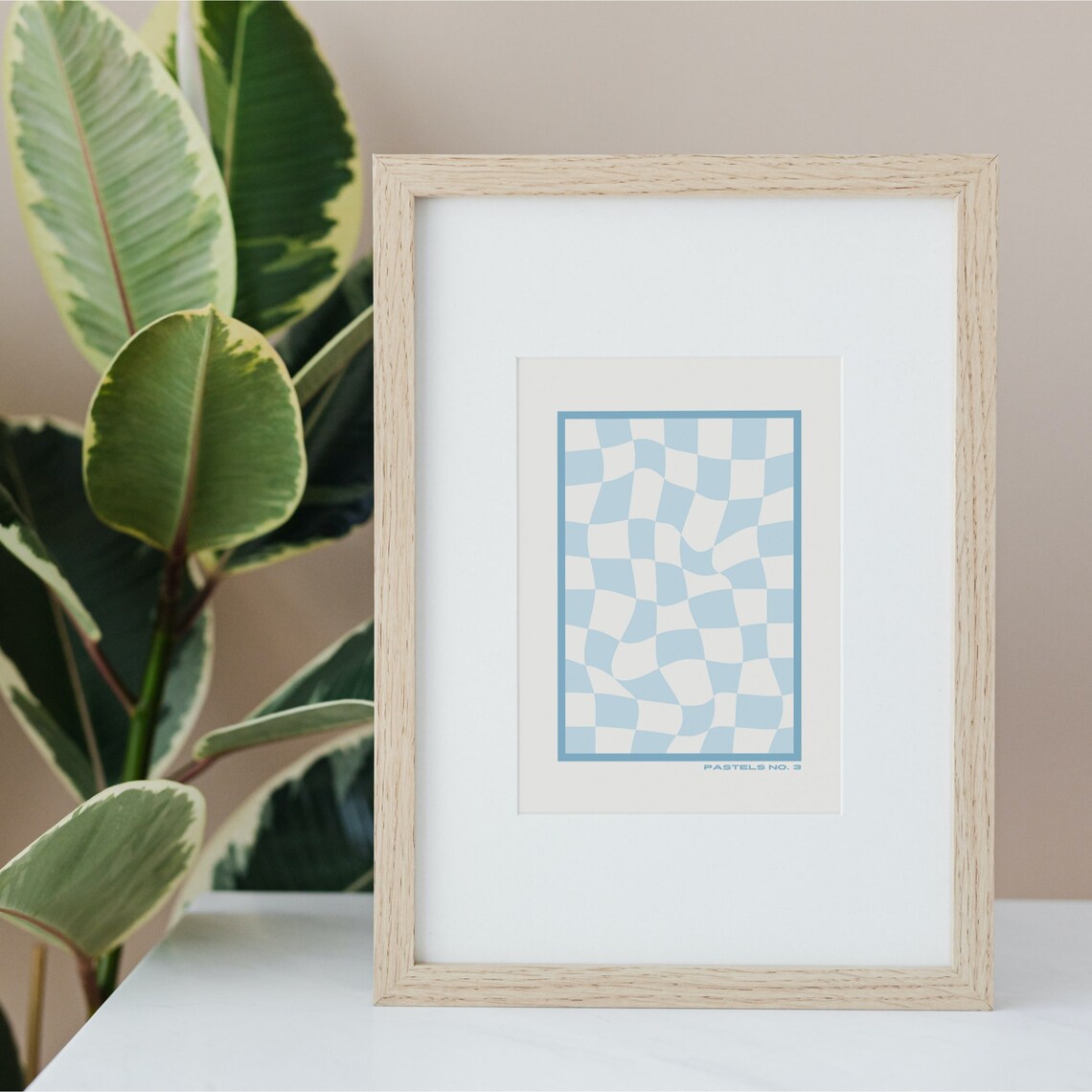 Pastels No 3 Blue Retro Checkered Art Print - Image 3