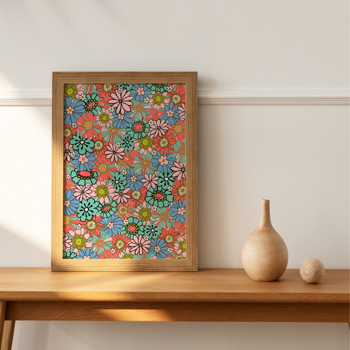 Retro Floral Pattern Art Print, 60s 70s Retro - Image 6