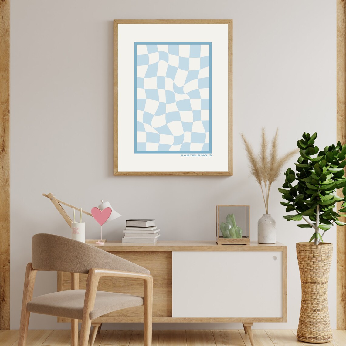Pastels No 3 Blue Retro Checkered Art Print - Image 4