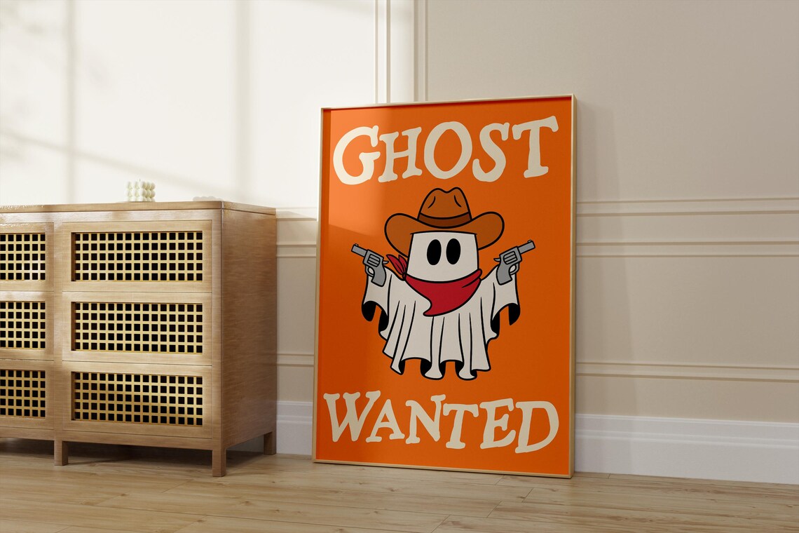 Ghost Wanted Minimalist Halloween Wall Art Print - Image 3