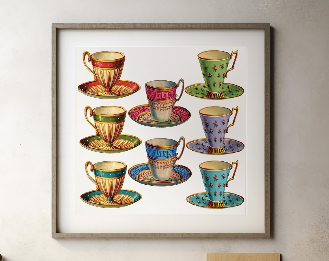 Eight Ornate Vintage Teacups and Saucers Collection Art Poster - Image 2