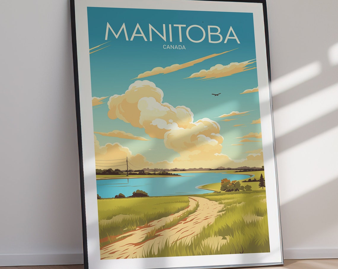 Manitoba Canada Prairie Lake Golden Clouds Retro Travel Poster - Image 3
