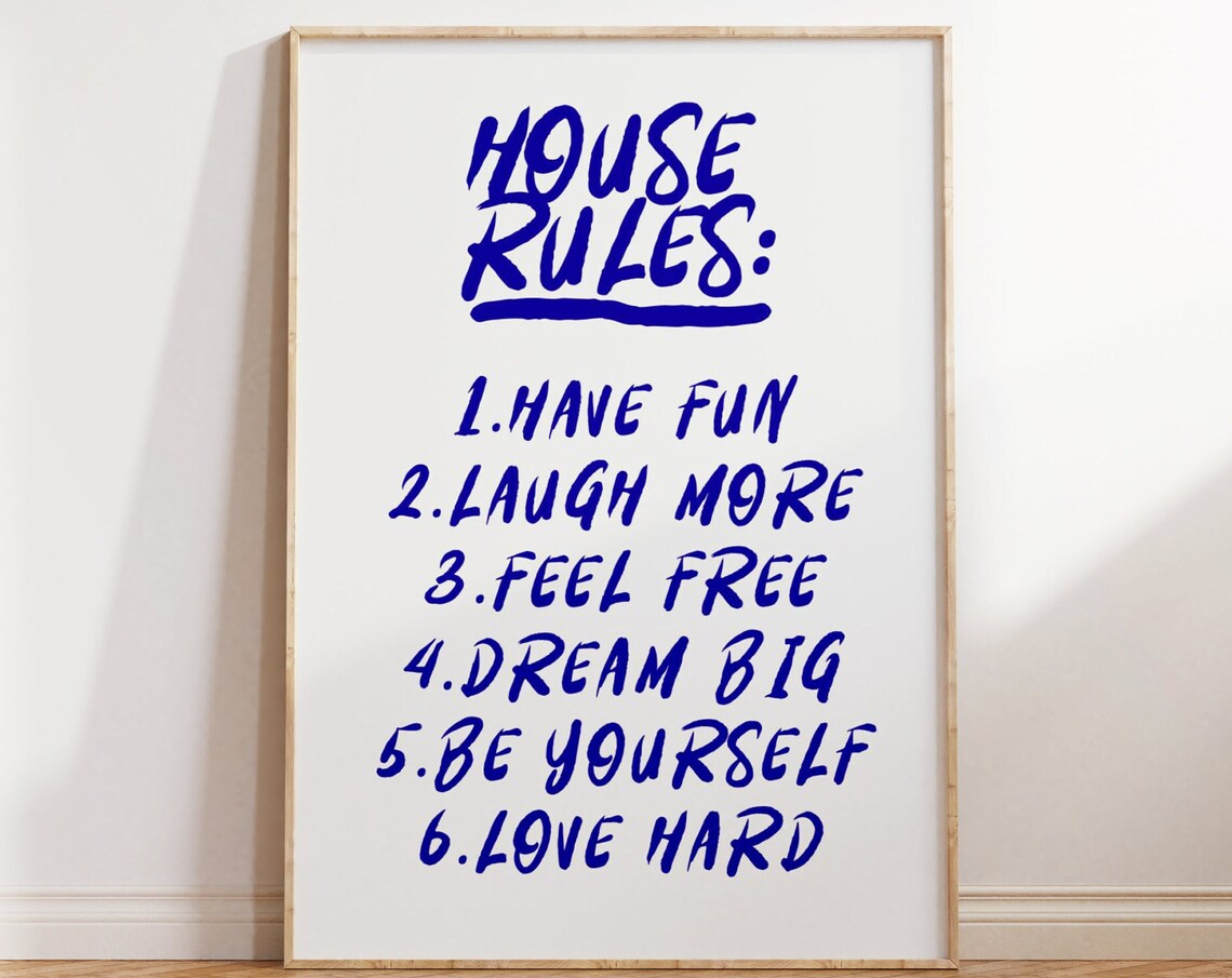House Rules Blue Brush Lettering Funny Family Home Decor Poster - Image 5