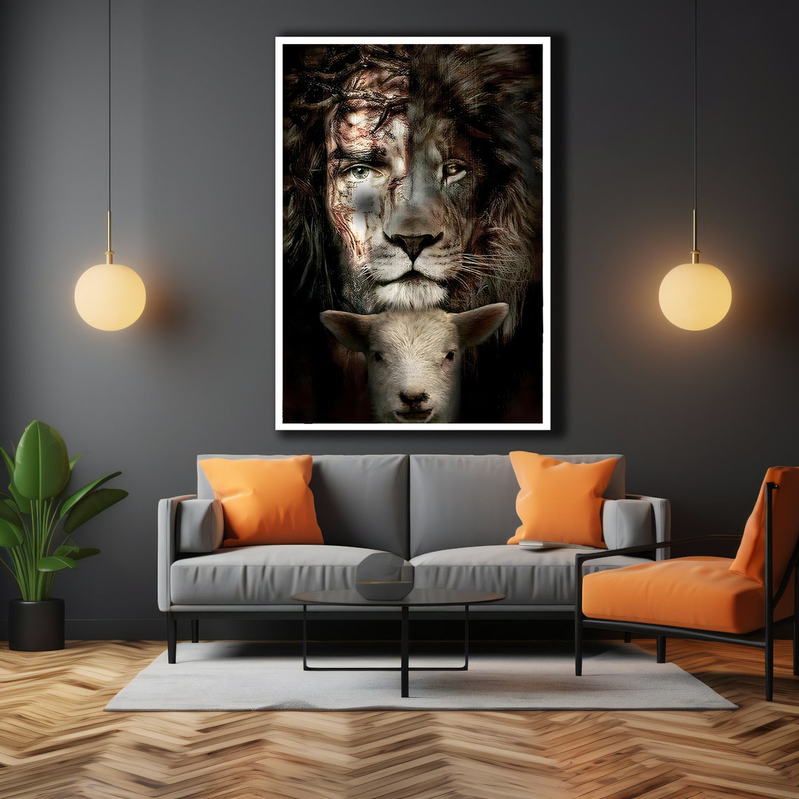 Jesus Lion Lamb Religious Art Faith Inspired Wall Print Poster - Image 3