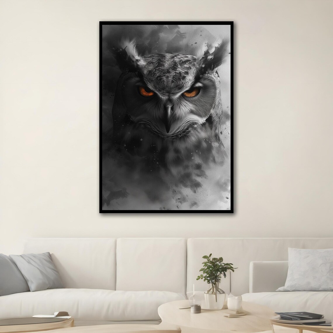 Black Owl Intense Orange Eyes Dark Moody Wildlife Portrait Poster - Image 2