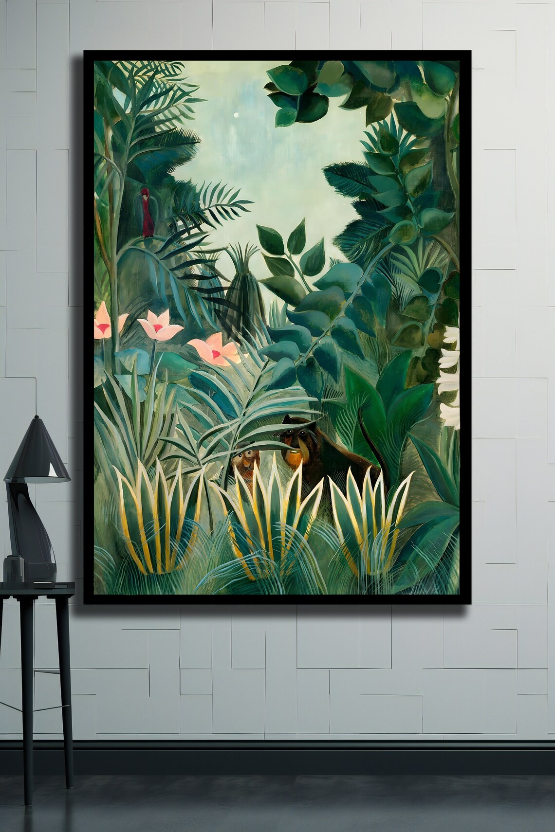 Rousseau Style Tropical Jungle Wild Cat Flowers Vintage Art Poster - Image 2