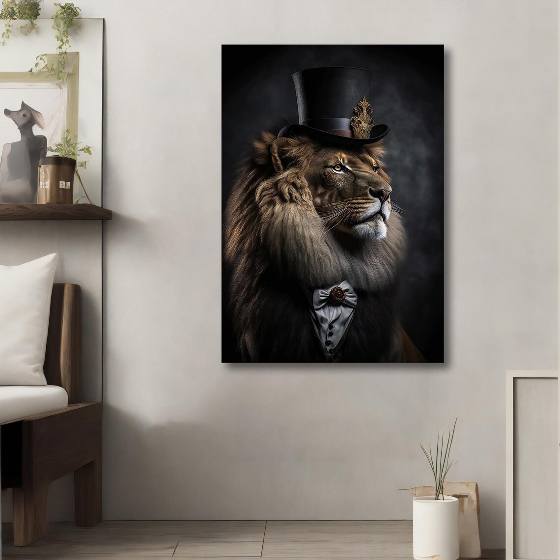 Dapper Lion In Top Hat And Bow Tie Gentleman Animal Portrait Wall Poster - Image 4